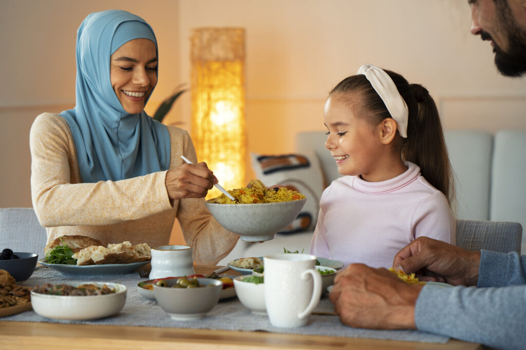 A family of Islamic faith serving halaal food.
