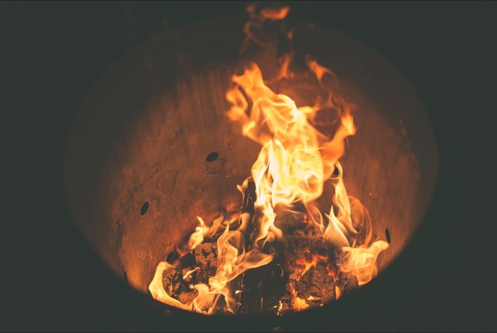 a ghellie with a fire burning inside.